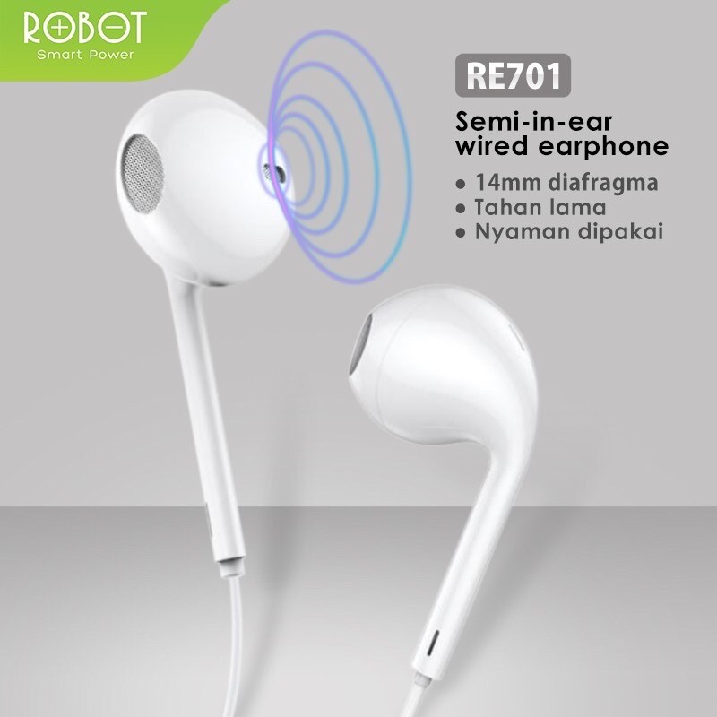 Headset Robot RE10 / RE 20 Wired Headset Earphone Bass Android IOS All handphone Tipe Suport Original - Garansi 1 Th