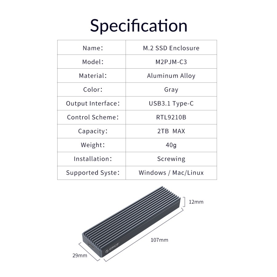 ORICO M2PJM-C3 M.2 SSD Enclosure