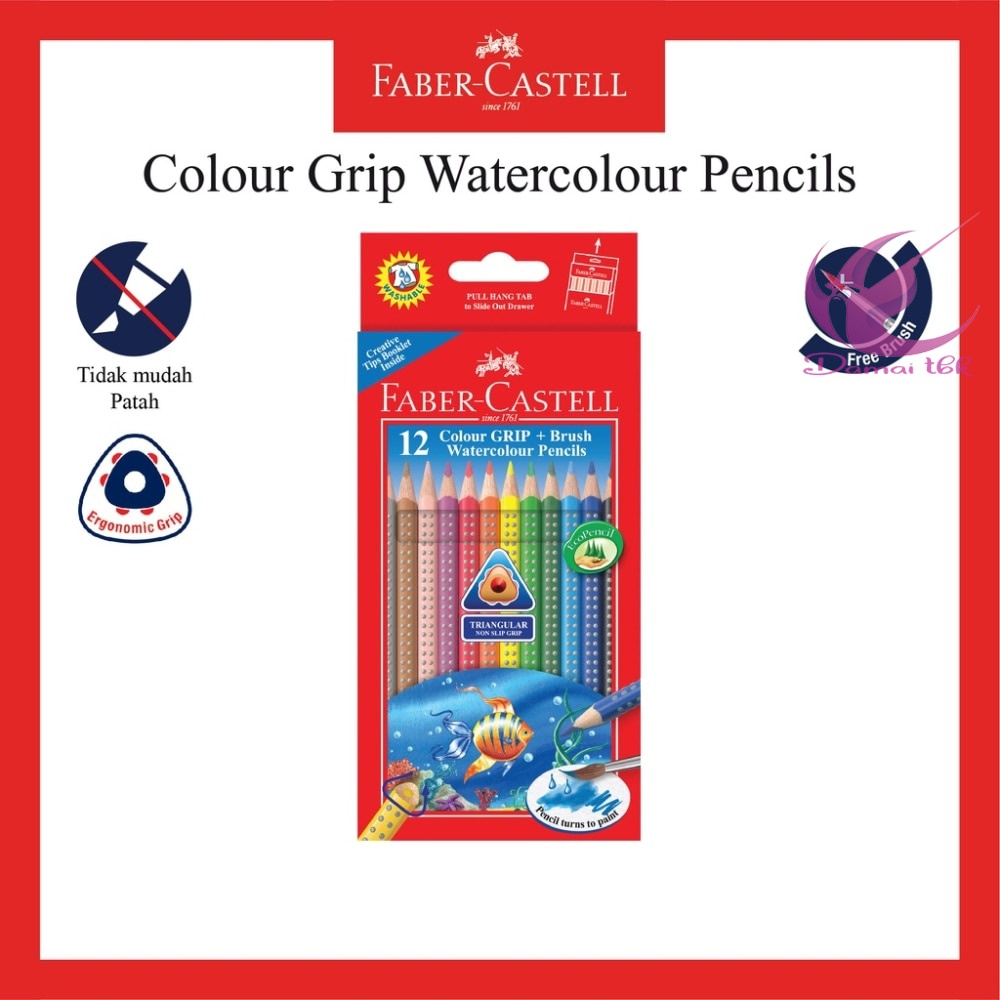 

Pensil Warna Faber Castell Grip 116242 Water Colour 12 Triangle Color Bonus Kuas