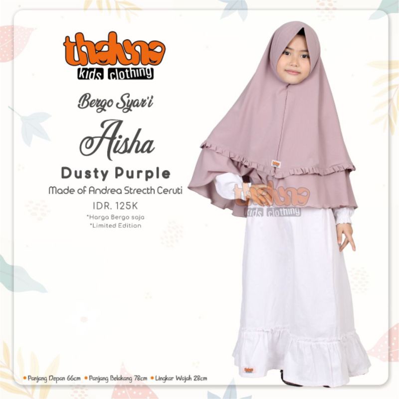 Bergo Syari Anak Aisha hijab panjang kerudung Warna dusty Purple Putih tulang broken white Violet Mi