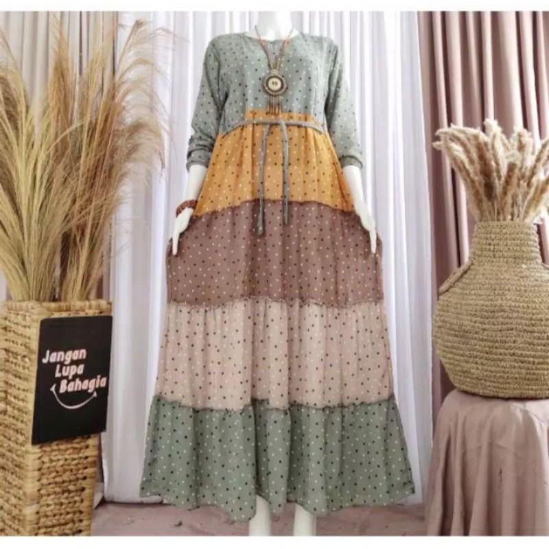 Tifahevi19 l gamis rainbow l gamis kekinian l gamis polkadot l gamis cantik