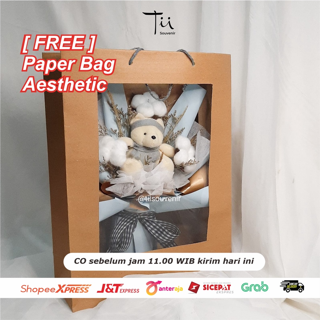 Buket Boneka Bunga Kering Dried Flower untuk Wisuda | Sidang | Sempro| Baby Newborn | Hampers Bayi | Buket Bayi | Anniversary | FREE Paper Bag Mika