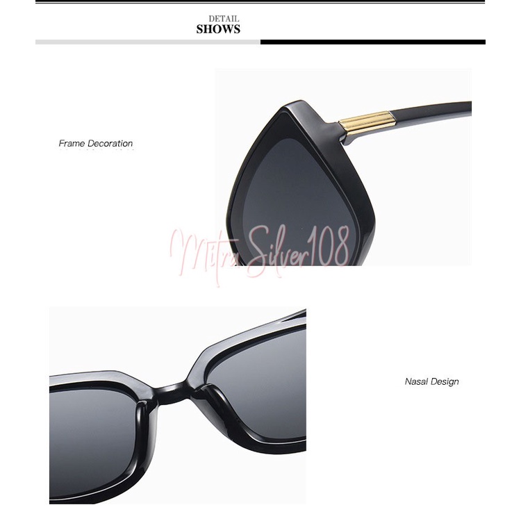 [MS108] KM 08 【TERSEDIA &amp; COD】 kacamata hitam wanita big frame ladies sunglasses / Bentuk Kotak Desain Cat Eye untuk Wanita