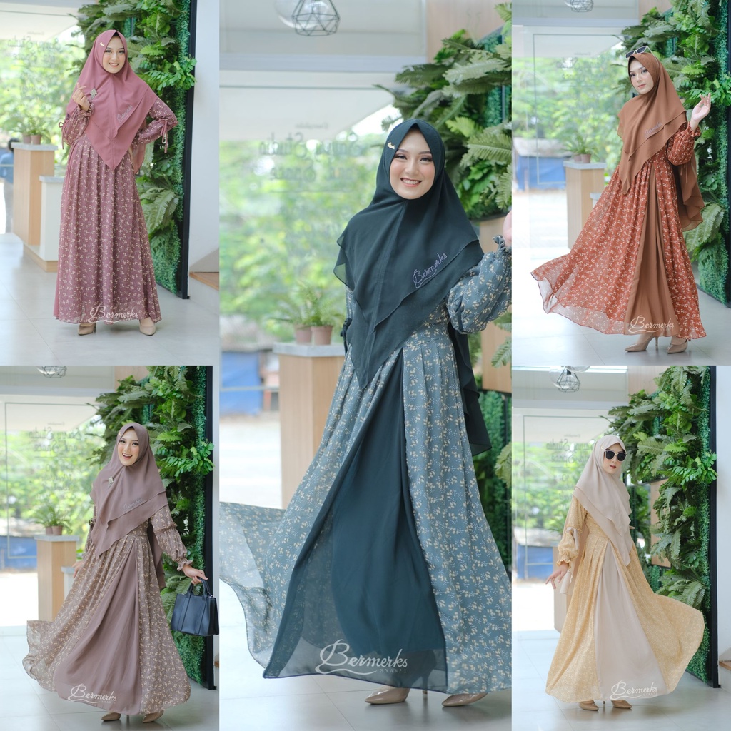 GAMIS CERUTY BABYDOLL KARMILA DAN ALANA VANIA ORI BERMERKS SYARI MOTIF BUNGA MAWAR QISA ELZATA POLKADOT