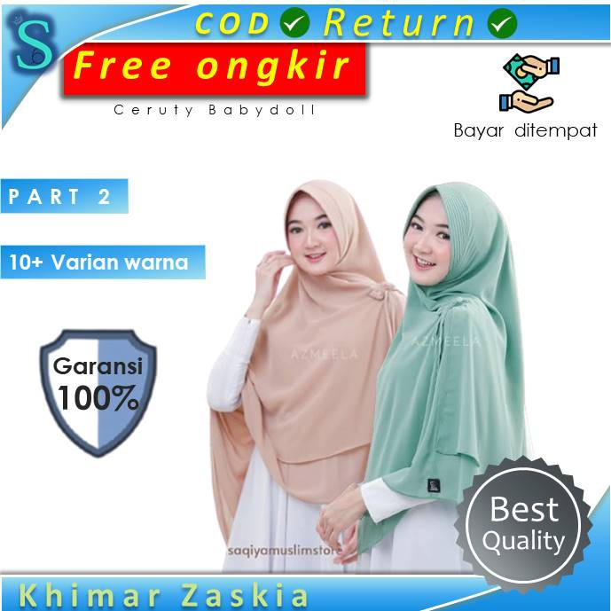 Jilbab Kerudung Hijab Krudung Khimar Instan Bergo Syari Jumbo Ceruty 2 Layer Ceruti Zaskia Part 2