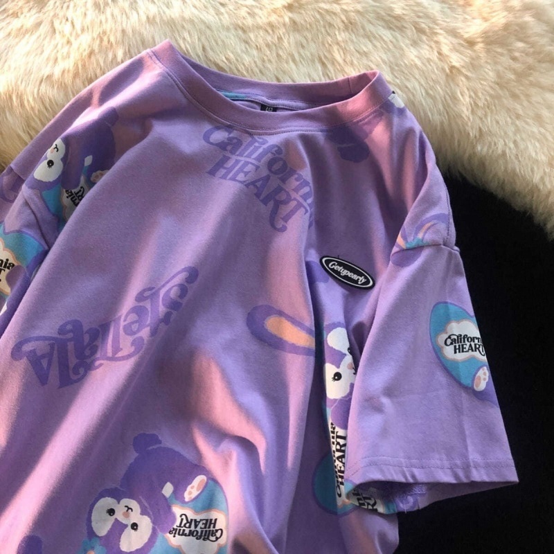 [littlecrab] Kaos Oversize Stellalou Trending T-shirt Kaos Couple Kaos Rabbit Kelinci Lilac Purple California Heart Korean Style