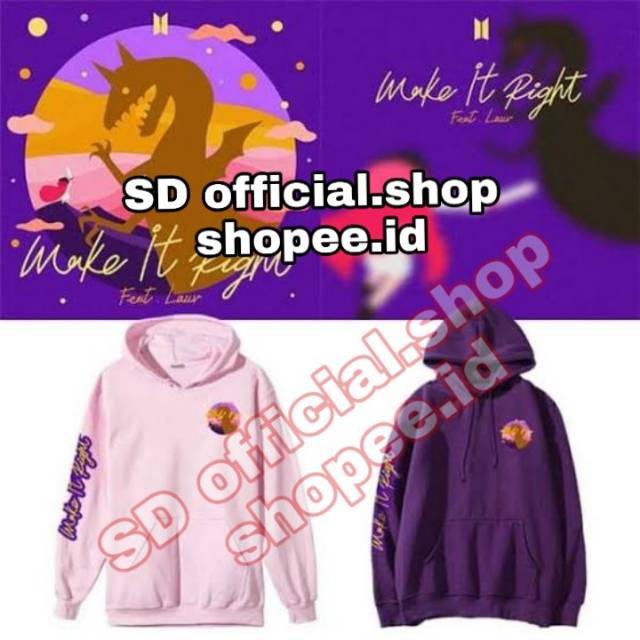 (BAYAR DITEMPAT)  jaket hoodie kpop Bangtan MAKE IT RIGHT printing logo dada