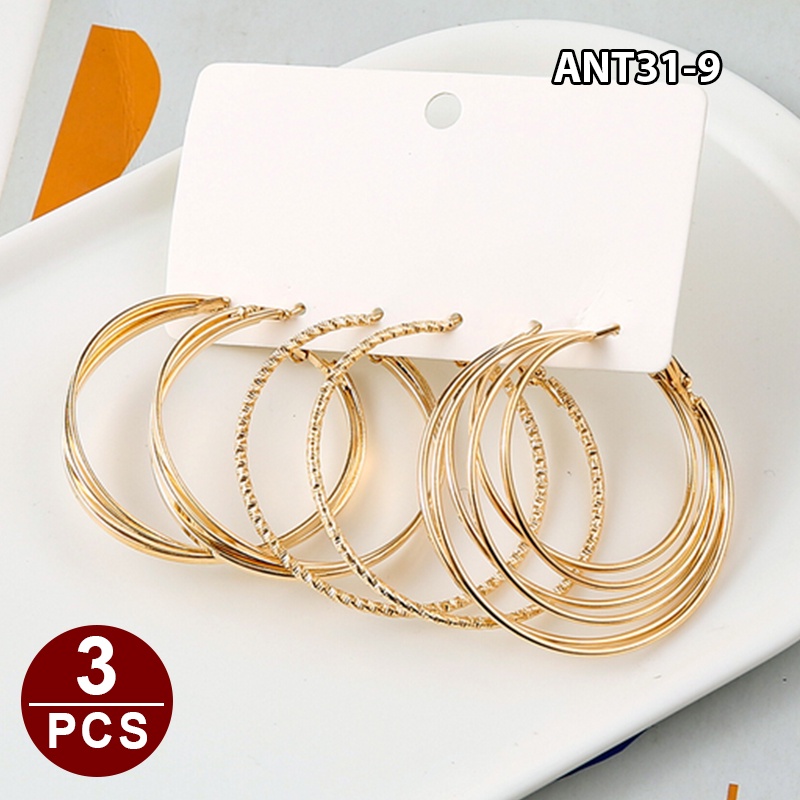 1set 6pasang Anting Wanita korea Tusuk Gantung Desain Geometri Rumbai Alloy fashion import ANT31-ANT31-9