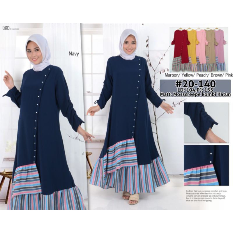 GAMIS POLOS MOSCREPE SLAYER DEPAN 17 MUTIARA TEMBAK KOMBINASI KATUN SALUR REMPEL LENGAN PANJANG