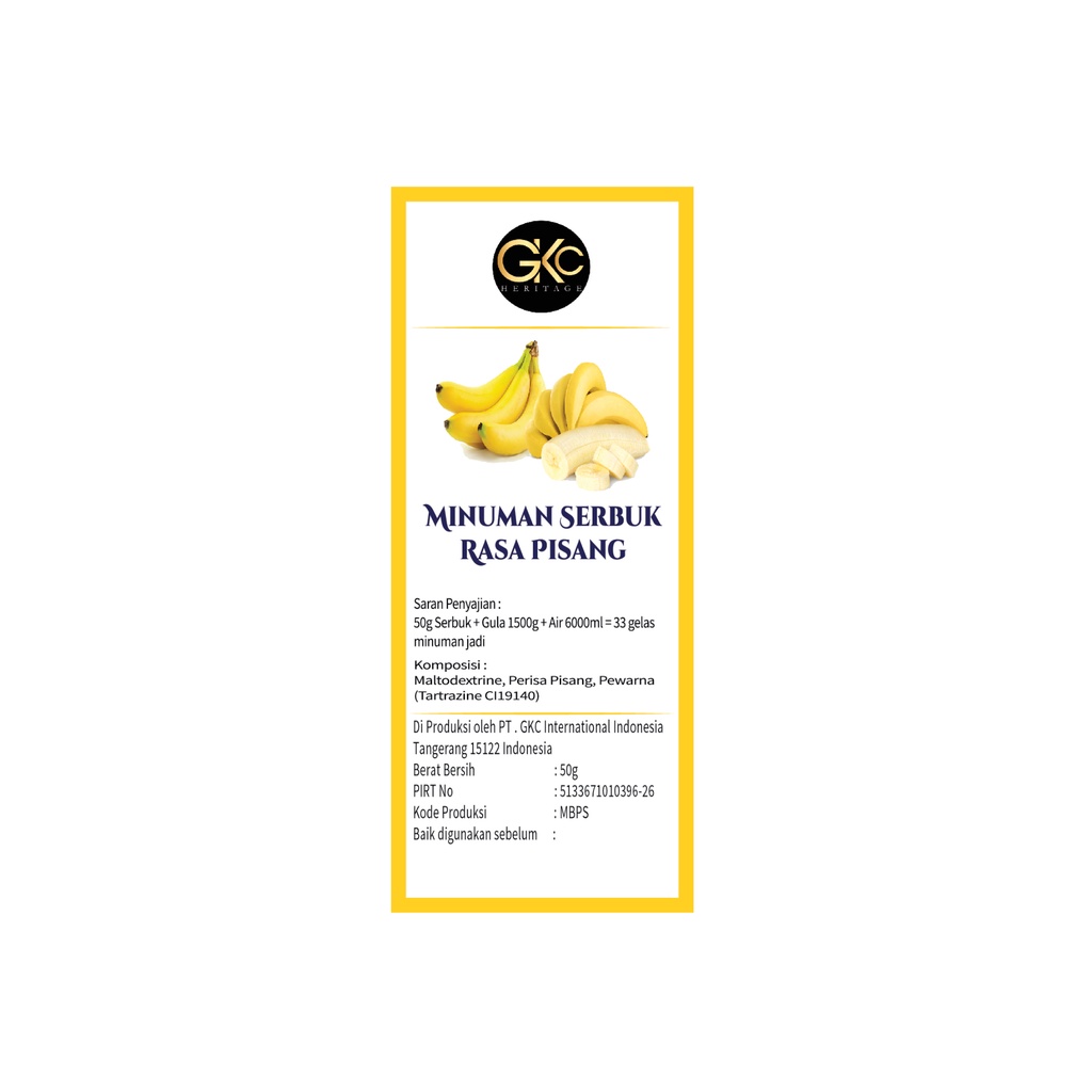 Bubuk Sirup Pisang / Banana Powder Syrup Serbuk Minuman Powder Drink GKC Heritage Konsentrat 50 gram