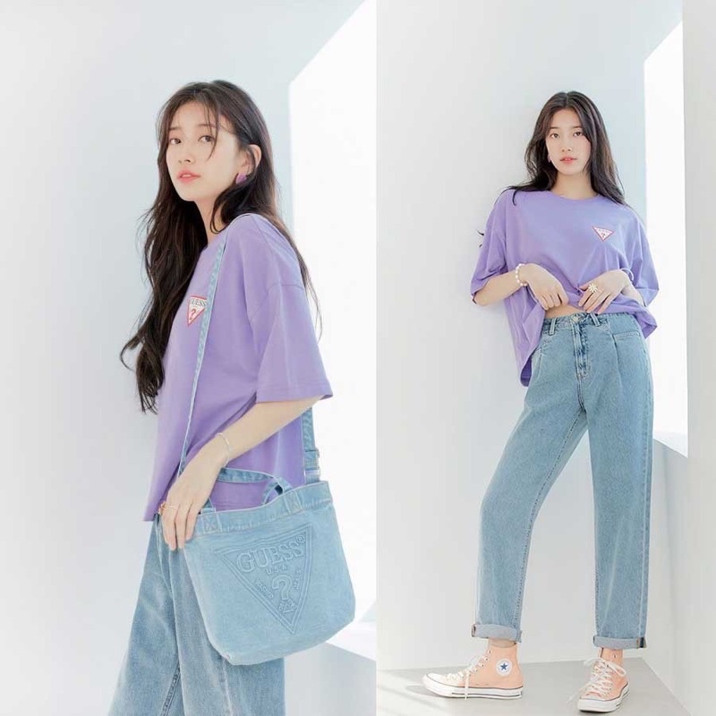 [3warna] GUESS KOREA Logo Shirt - Baju Kaos Oversized Wanita Branded Original