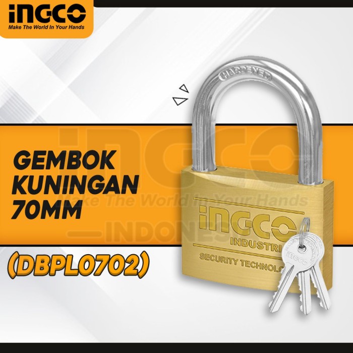 INGCO DBPL0702 GEMBOK PAGAR GUDANG KUNINGAN BRASS PADLOCK HARD 70mm