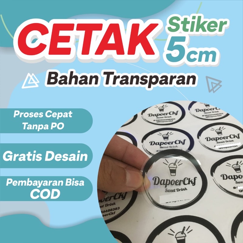 

[5CM] CETAK STIKER LABEL MINUMAN POTONG BULAT / POTONG SESUAI POLA / UKURAN 5 cm SIAP TEMPEL BAHAN VINYIL TRANSPARAN