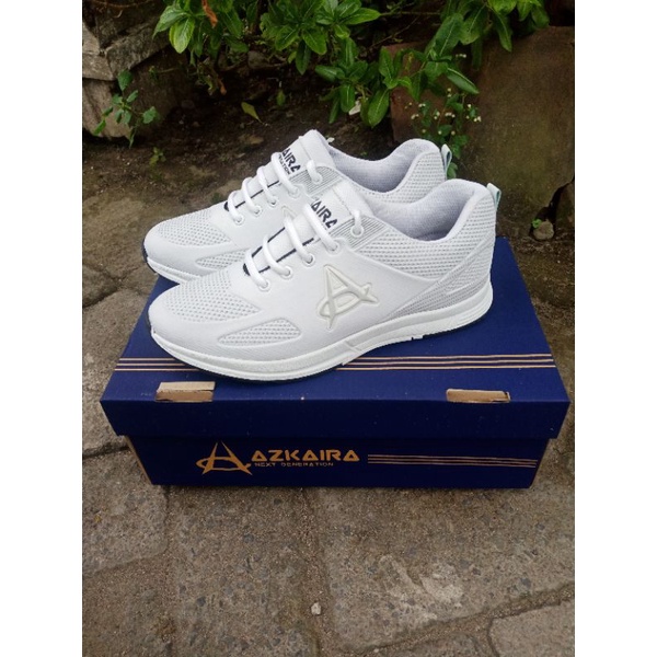 Sepatu sneakers casual pria wanita full white azkaira - sepatu sport