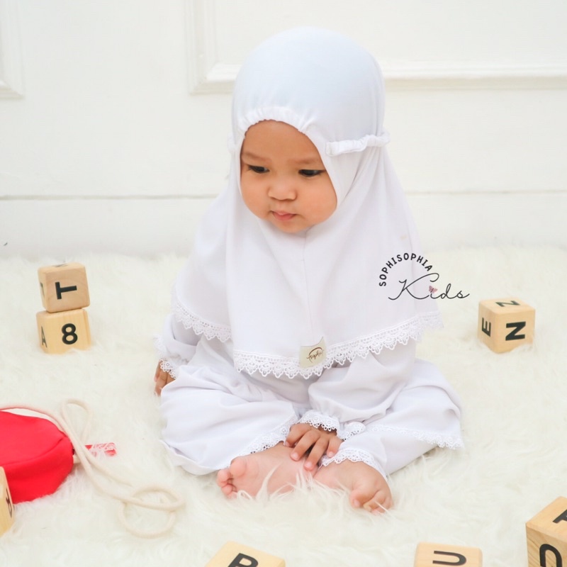 MADINAH (Bisa Custom Size) Mukenah Baju Putih Anak Perempuan / Mukenah Bayi Balita Perempuan / Kostu