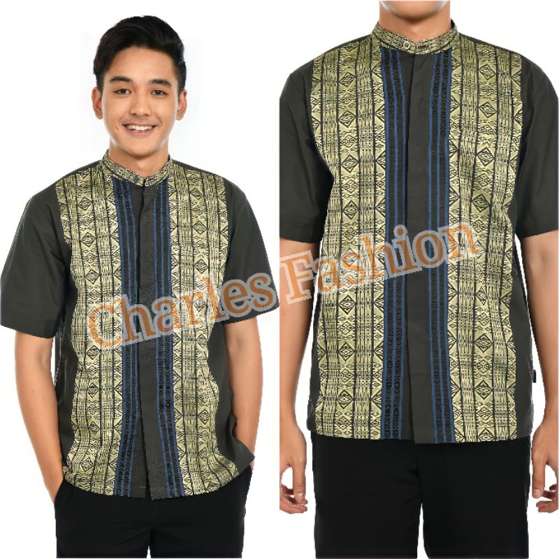 Baju Taqwa Pria Lengan Pendek Atasan Koko Muslim Cowok Corak Batik Bahan Katun Tebal Model Terbaru