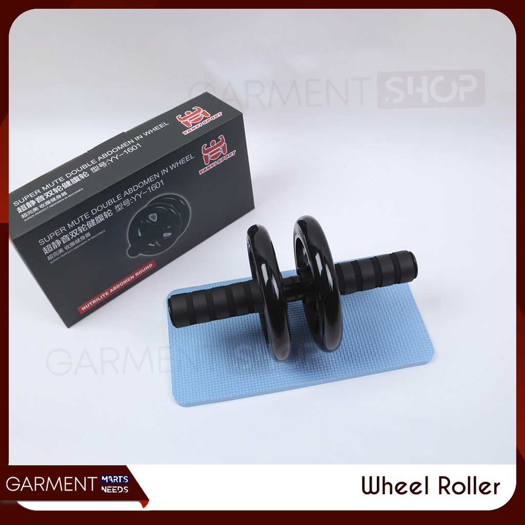 (MAINANKYU) AB Roller ABS Wheel Double Alat Bantu Gym Push Up Roda Fitness Free Matras