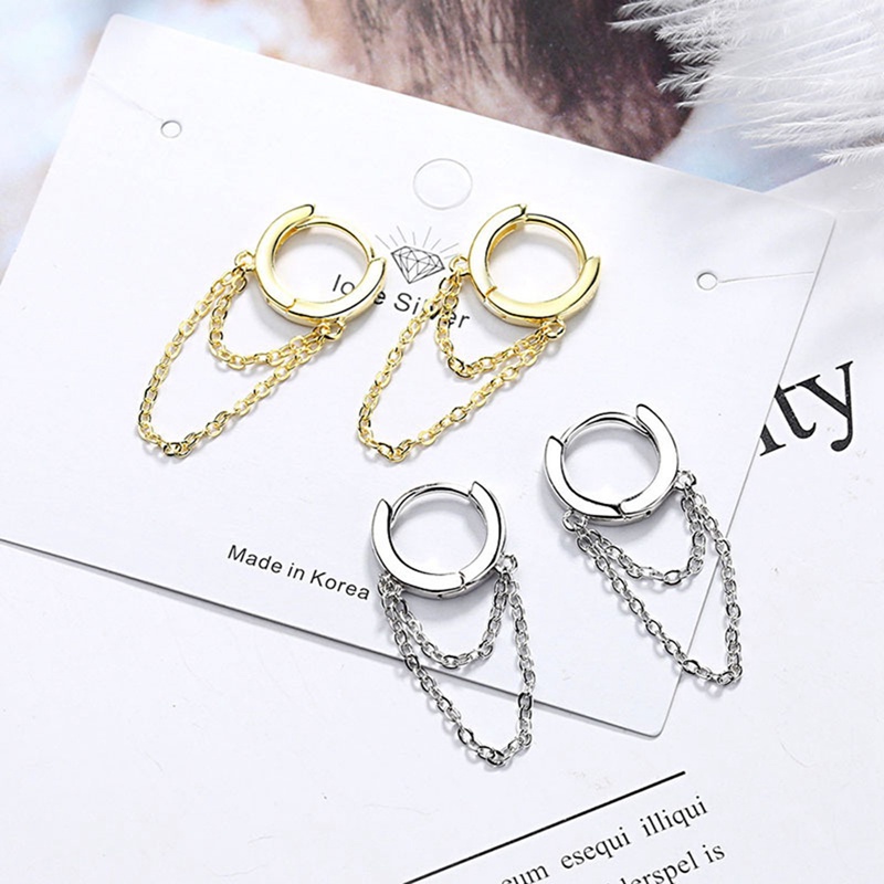 Anting Hoops Rantai Bahan Metal Warna Silver / Gold Serbaguna Untuk Wanita