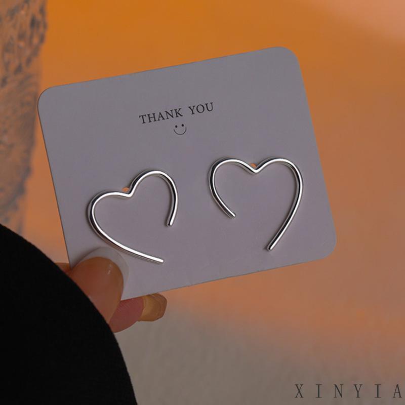 【COD】Anting Klip Tanpa Tindik Bentuk Hati Geometris Warna Silver