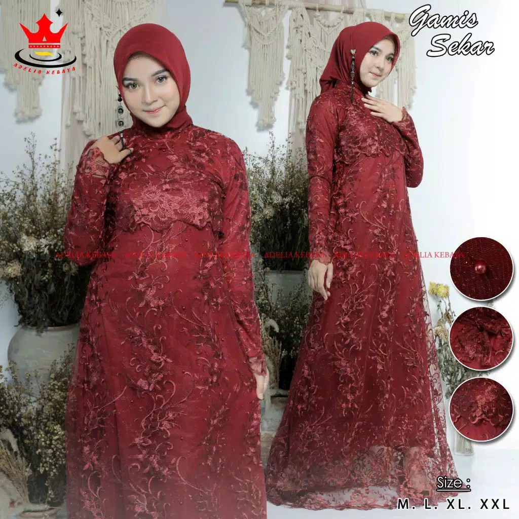 Gamis brukat sekar arimbi jumbo tille dress kondangan full Kekinian gamis brokat pesta geraldine lau