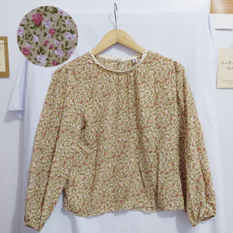 【BISA COD】Chiffon Lace Floral Blouse wanita Lengan Panjang summer atasan blus import cewek-Motif 28