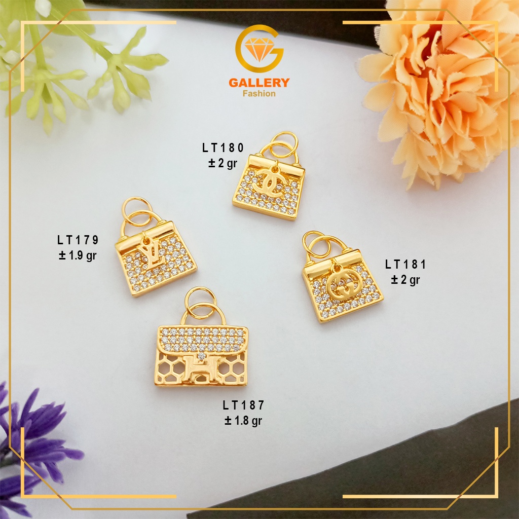 LIONTIN KALUNG EMAS ASLI KADAR 300/6KARAT DAN 375/8KARAT BERBAGAI BENTUK LIONTIN TAS LOGO KODE LT179
