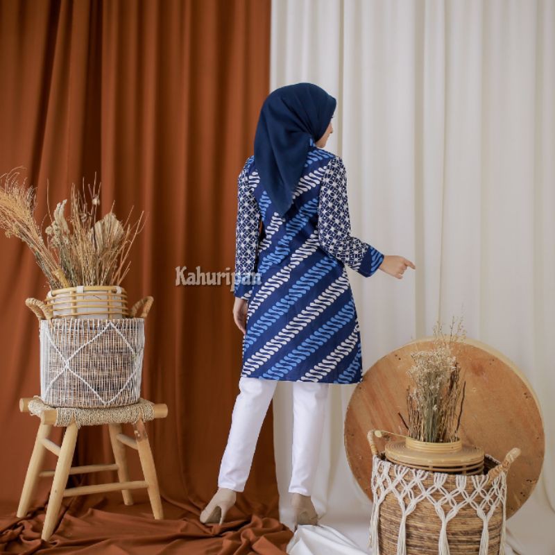 Tunik Batik Lengan Panjang - Atasan Batik Wanita - Batik Cap Motif Parang