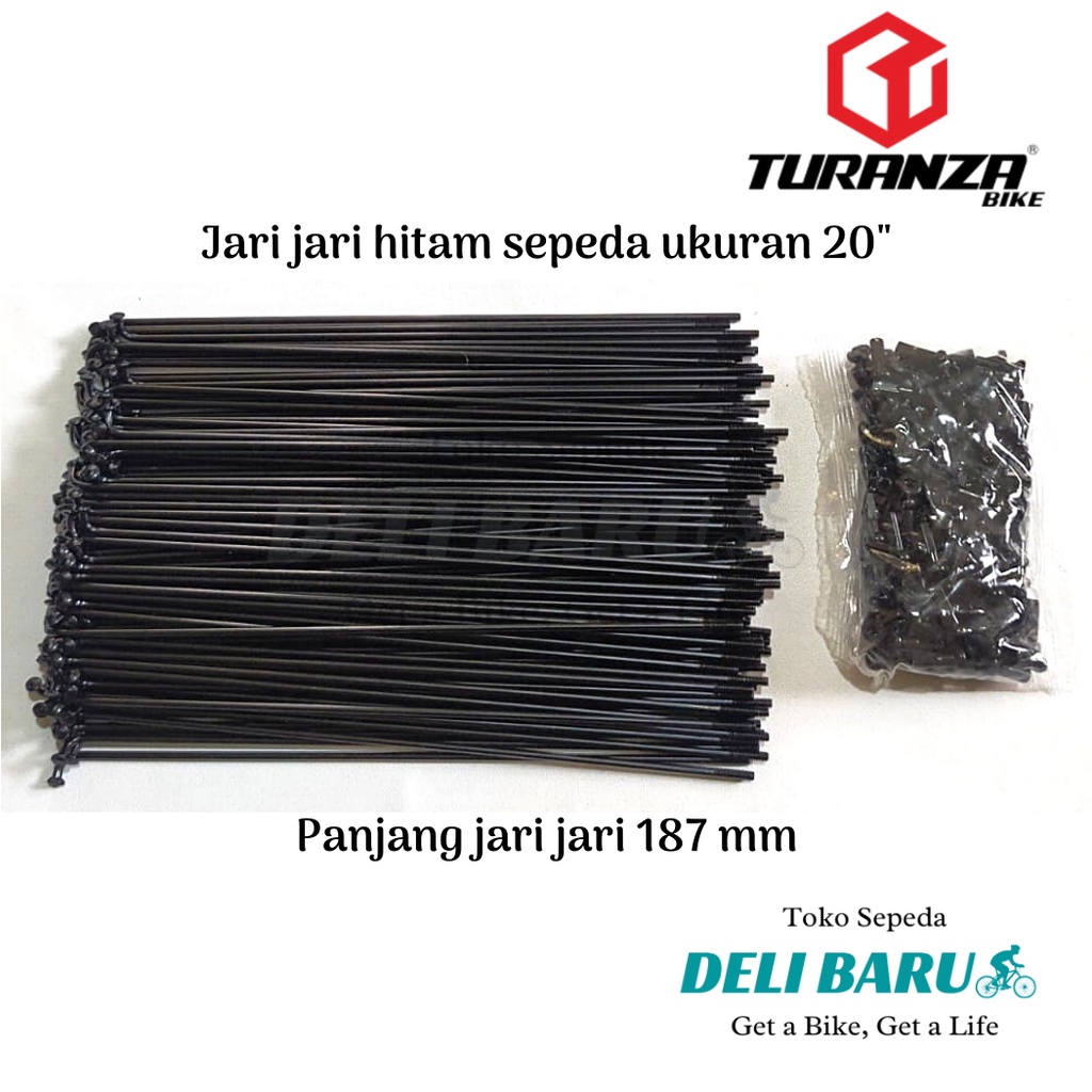 Turanza Jari jari 20 HITAM spoke @PCS panjang 187 mm sepeda BMX lipat minion