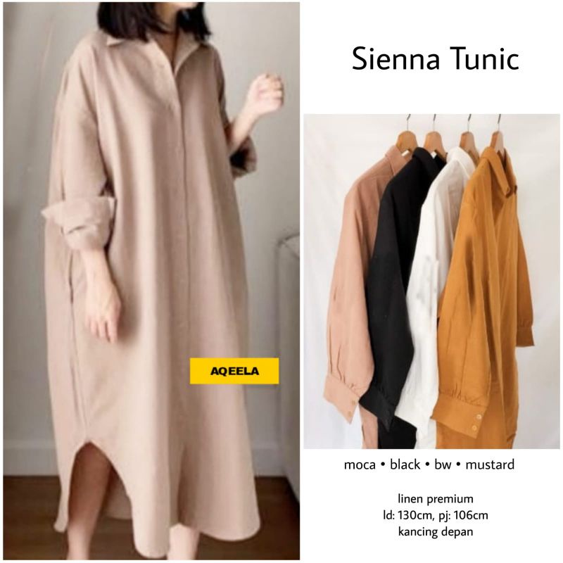 Sienna Tunik Wanita / Long Tunic Jumbo LD 130 / Atasan Perempuan Bahan Linen / Pakaian Original Aqee