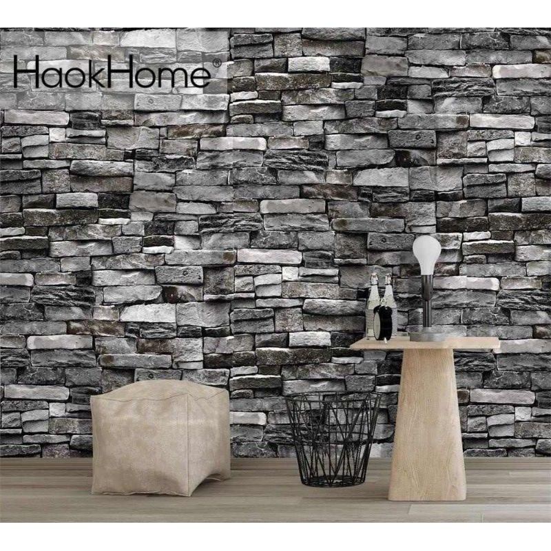 Wallpaper Dinding Batu Bata Abu-abu Hitam Sticker Dekorasi Kamar Dan Ruang