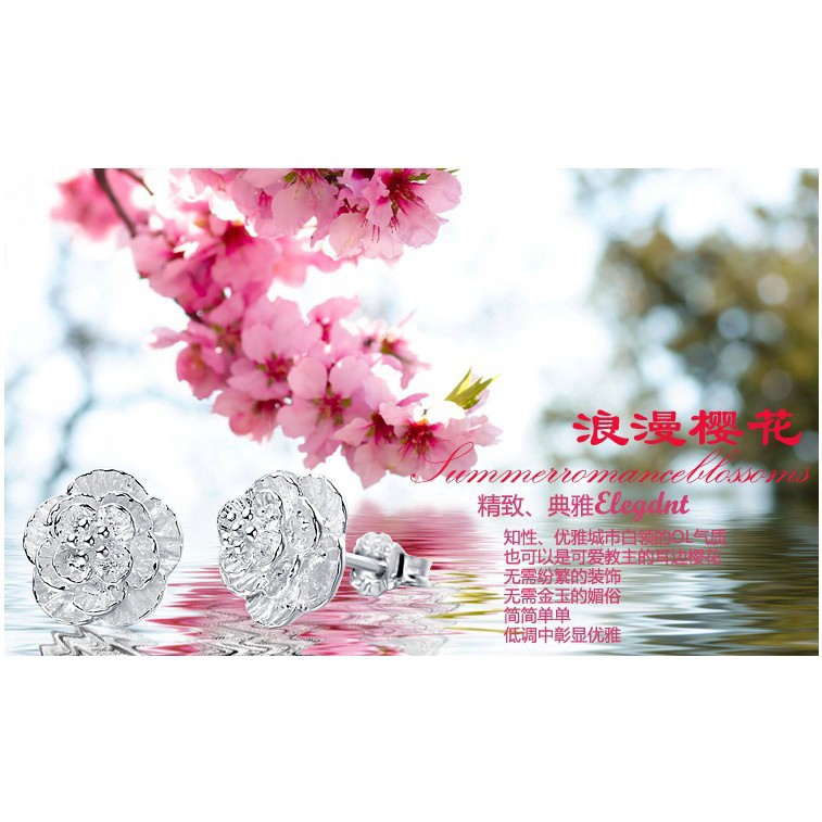 Jepang Dan Korea Baru S925 Anting-Anting Perak wanita Romantis Elegan Cherry Blossom Cinta Anting Perhiasan Telinga ai2-4933-1