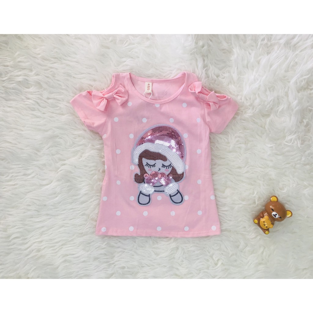 A23 - Baju anak cewek bahu bolong gambar boneka timbul