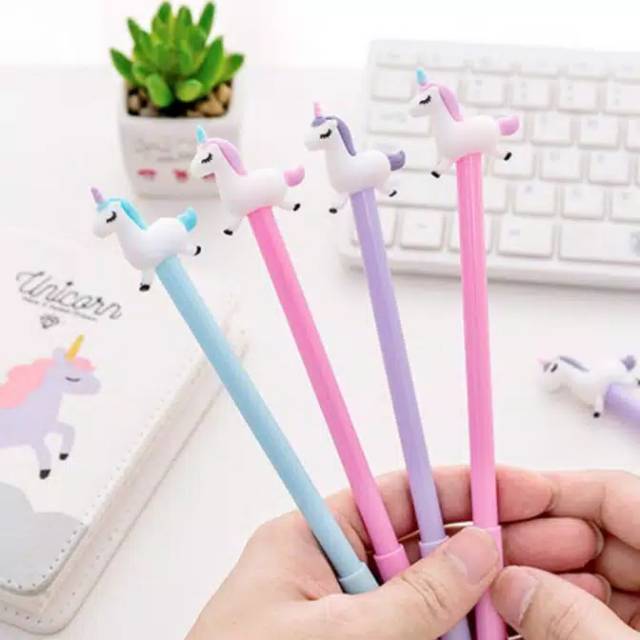 

Bulpoin karakter unicorn putih pena gel