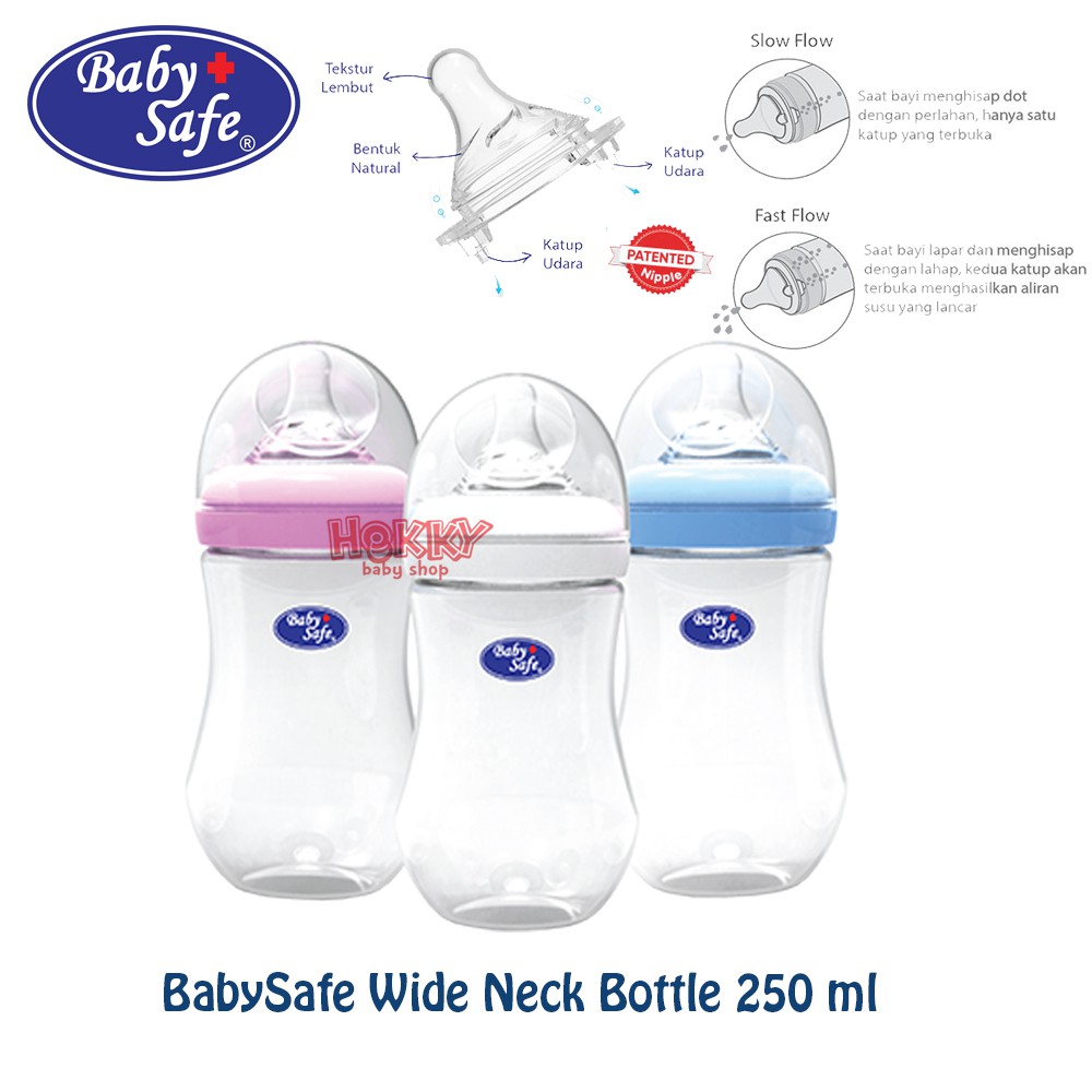 Baby Safe Wide Neck Bottle BabySafe Botol Susu Bayi 125 ml 250 ml | Dengan Pegangan