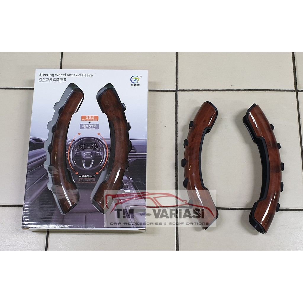 4D Cover Sarung Pelindung Stir Mobil Wood Coklat Anti Slip