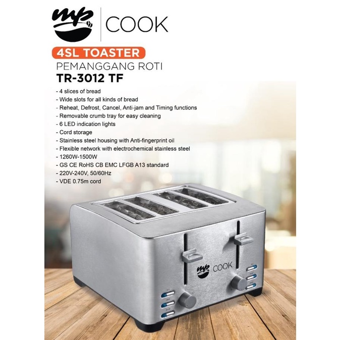 Mayaka Premium Toaster 4 Slice Panggangan Roti 4 Slot Tr 3012 Tf