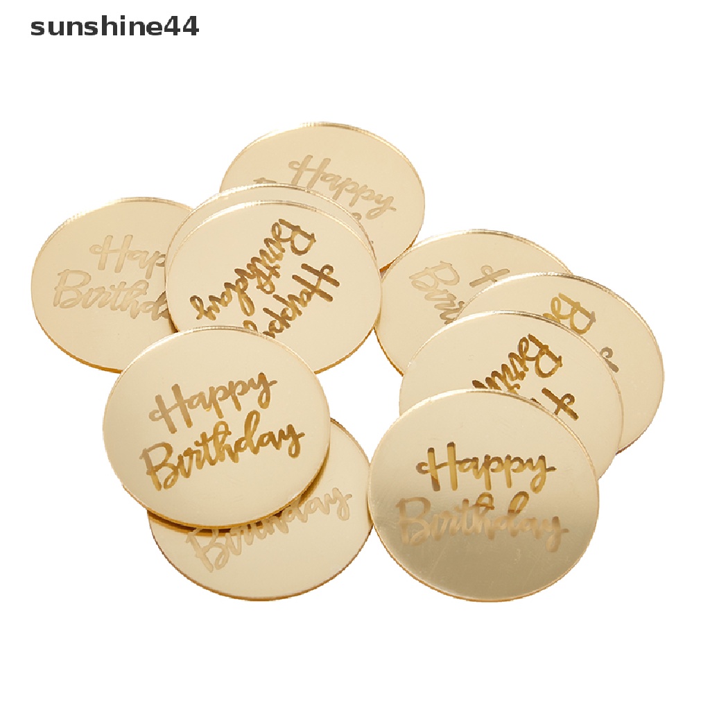 Sunshine 10pcs Topper Kue Ulang Tahun Bentuk Lingkaran Bahan Akrilik Warna Rose Gold