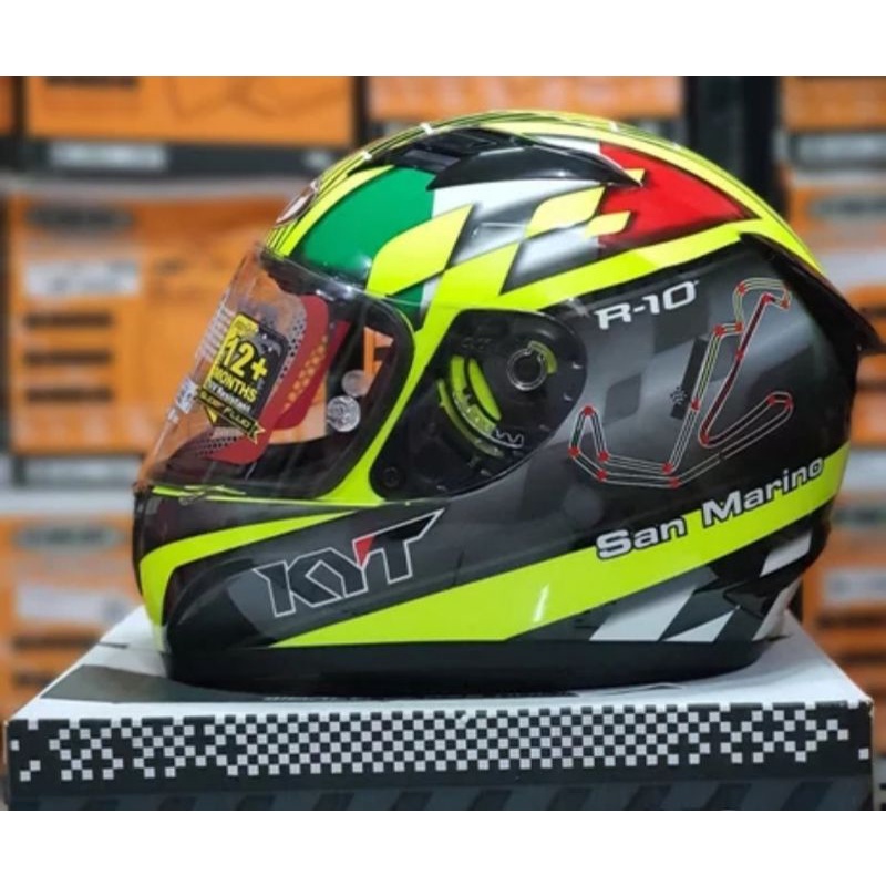 Helm Kyt R10 Flat & Pin Lock Rd Ed San Marino Gp Race Circuit Yellow Fluo/Black