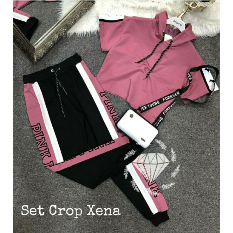 SET STELAN FASHION CELANA BAJU CROP XENA MR ADA VIDEO REAL PICT