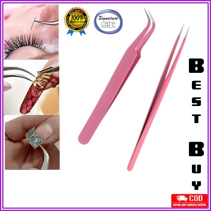 Pinset Bulumata Eyelash Extension Pink Bengkok dan Lurus Serbaguna