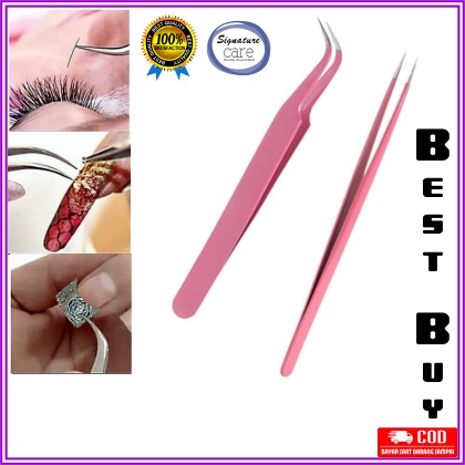 Pinset Bulumata Eyelash Extension Bulu Mata PINK Bengkok Serbaguna