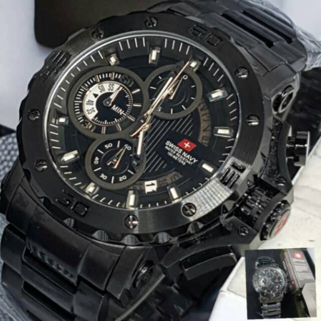 JAM  TANGAN PRIA SWISS NAVY 8932  PLAT  BLACK N GOLD ORIGINAL