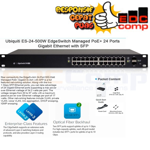 Ubiquiti ES-24-500W EdgeSwitch 24Port Gigabit Poe ES 24 500W / UBNT Edge Switch 24 500 Watt