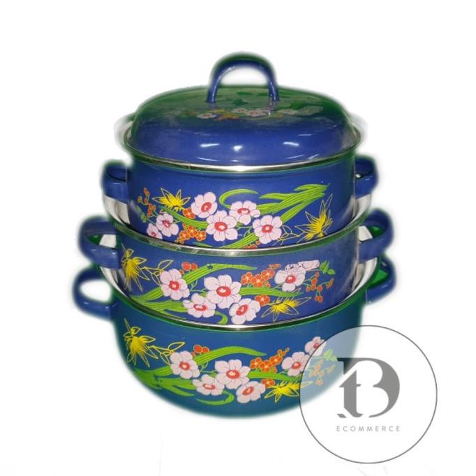 Calypso Casserole Enamel Panci Pot Casserole Panci 3 Set Corak Bunga