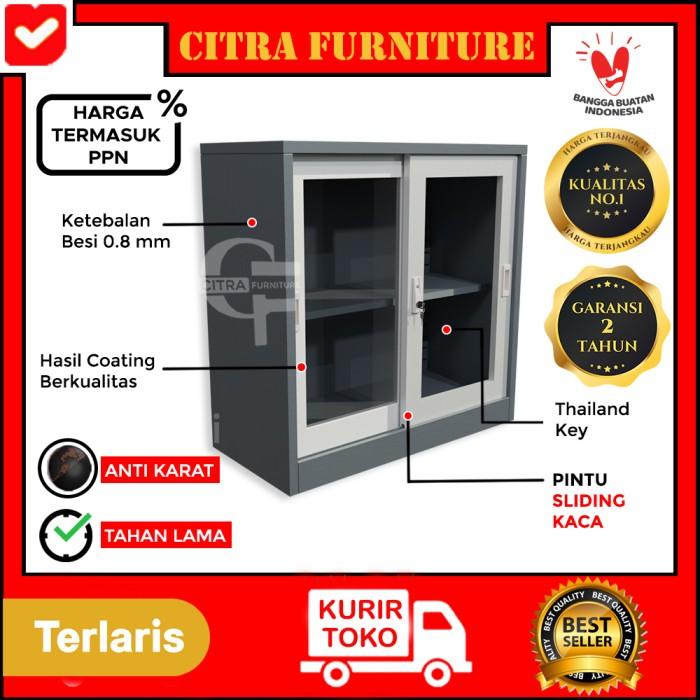 Filling Cabinet Lemari Arsip Besi 2 Pintu Sliding Kaca Pendek|Lemari Sleding Kantor