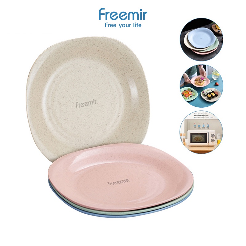 freemir Set 4 pcs Piring Nasi HOT SALES 18 cm Piring Makan Wheat Straw Rice Plate Warna Warni Set 4 Pcs