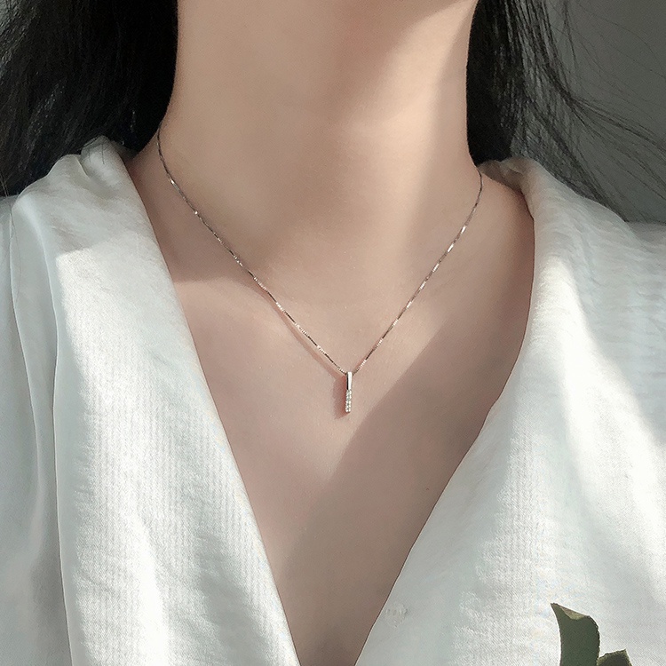 Kalung Rantai Sterling Silver 925 Dengan Liontin Berlian Imitasi Untuk Wanita