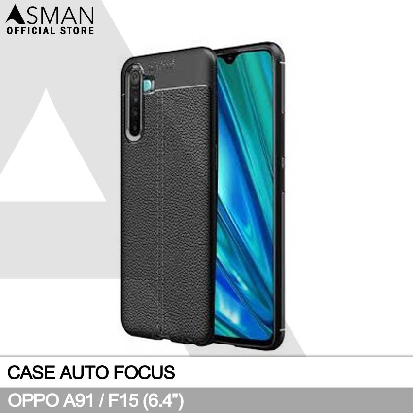 Auto Focus Oppo A91 / F15 (6.4&quot;) | Soft Case Leather Premium - Hitam