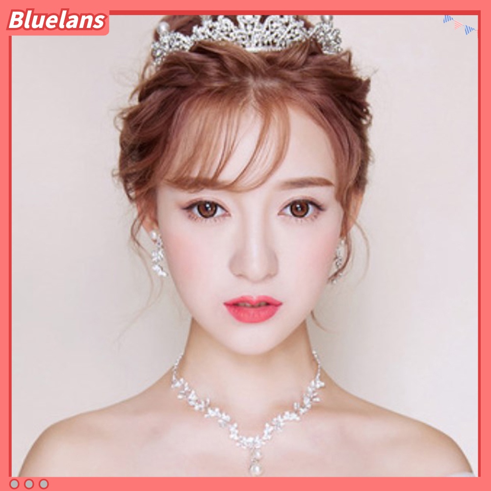 Bluelans 3Pcs Rhinestone Butterfly Necklace Crown Earring Bridal Wedding Jewelry Gift