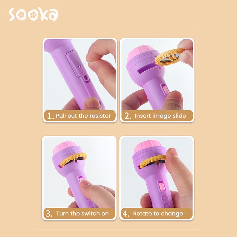 SOOKA Mainan Senter Proyektor Anak Senter Bercahaya Senter Mainan Serangga Pendidikan Awal Gambar Dinosaurus Hewan Kecil Pola 24 Pattern/Model SK-GGA1063
